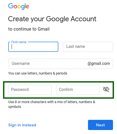 Gmail Password Form