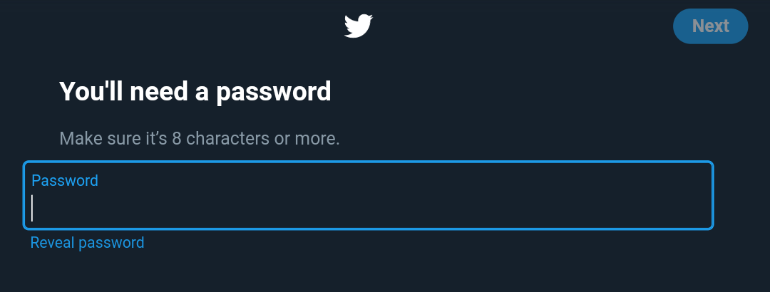 টুইটারে এ্যাকাউন্ট খোলার নিয়ম - Password Field